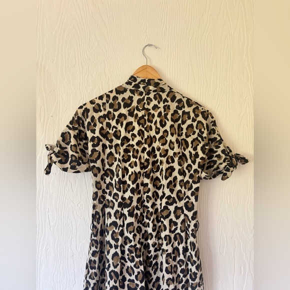 Zara Leopard Animal Print Button Up Down Midi Maxi Dress Bow Detail Pockets - Picture 5 of 17